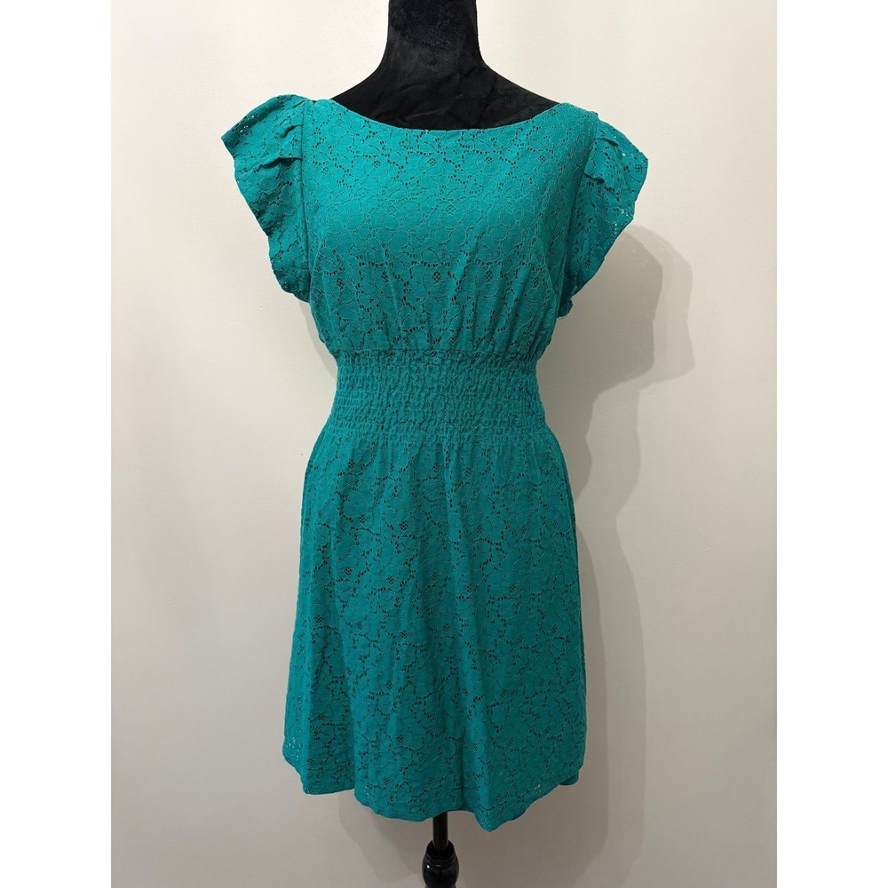 Teal Lace Smocked Waist Dress - Size M
